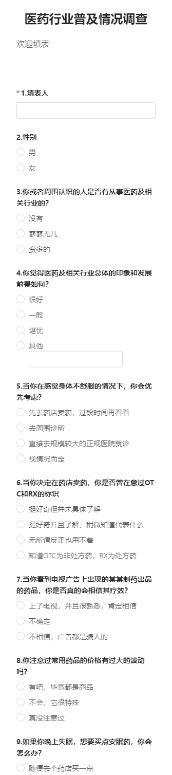 医药行业普及情况调查