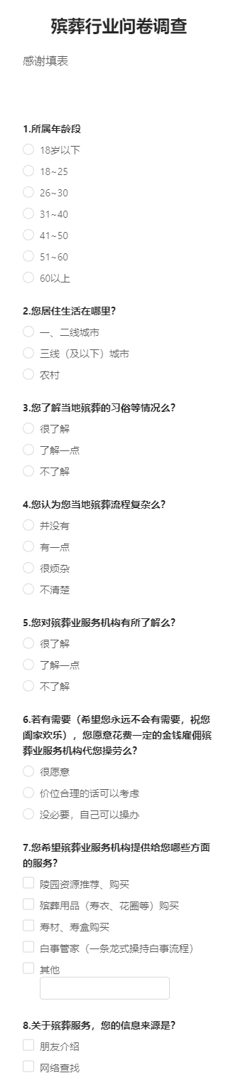 殡葬行业问卷调查