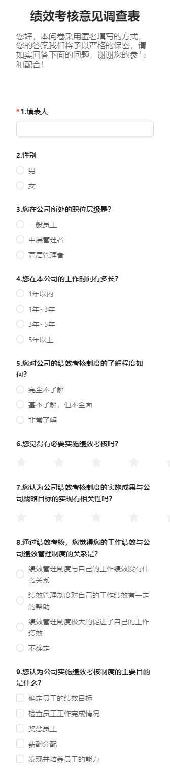 绩效考核意见调查表