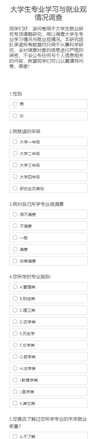 大学生专业学习与就业观情况调查