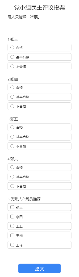 党小组民主评议投票