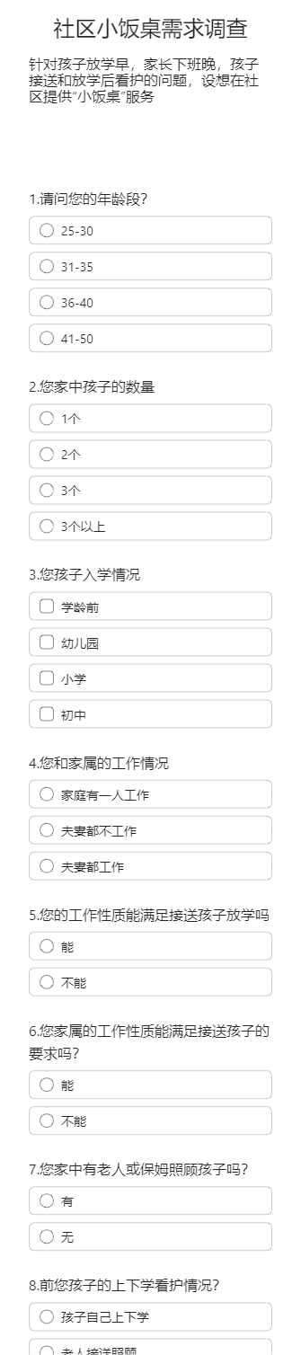 社区小饭桌需求调查