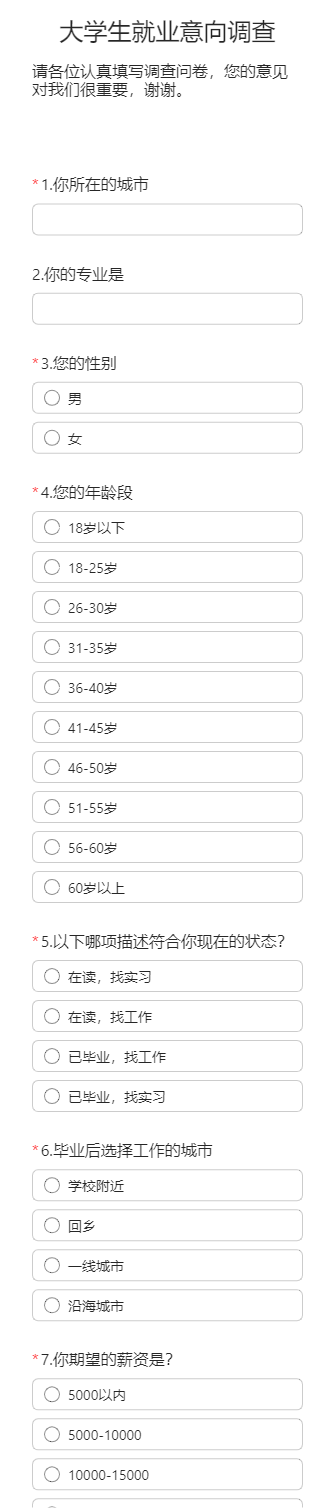 大学生就业意向调查