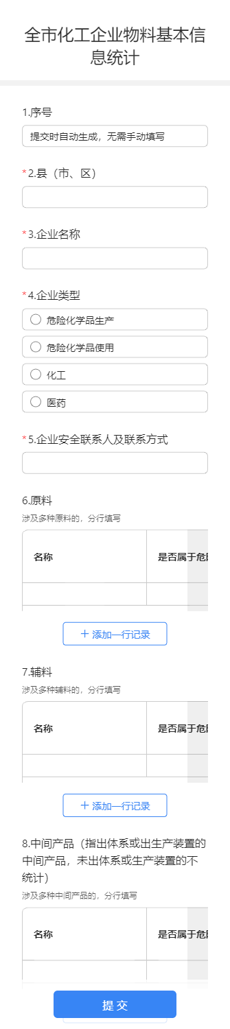 全市化工企业物料基本信息统计