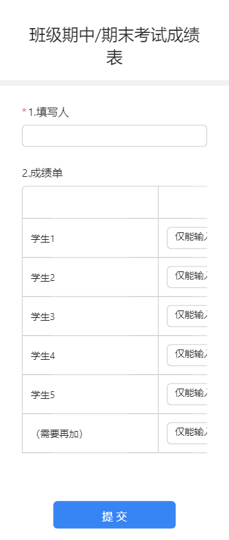 班级期中/期末考试成绩表
